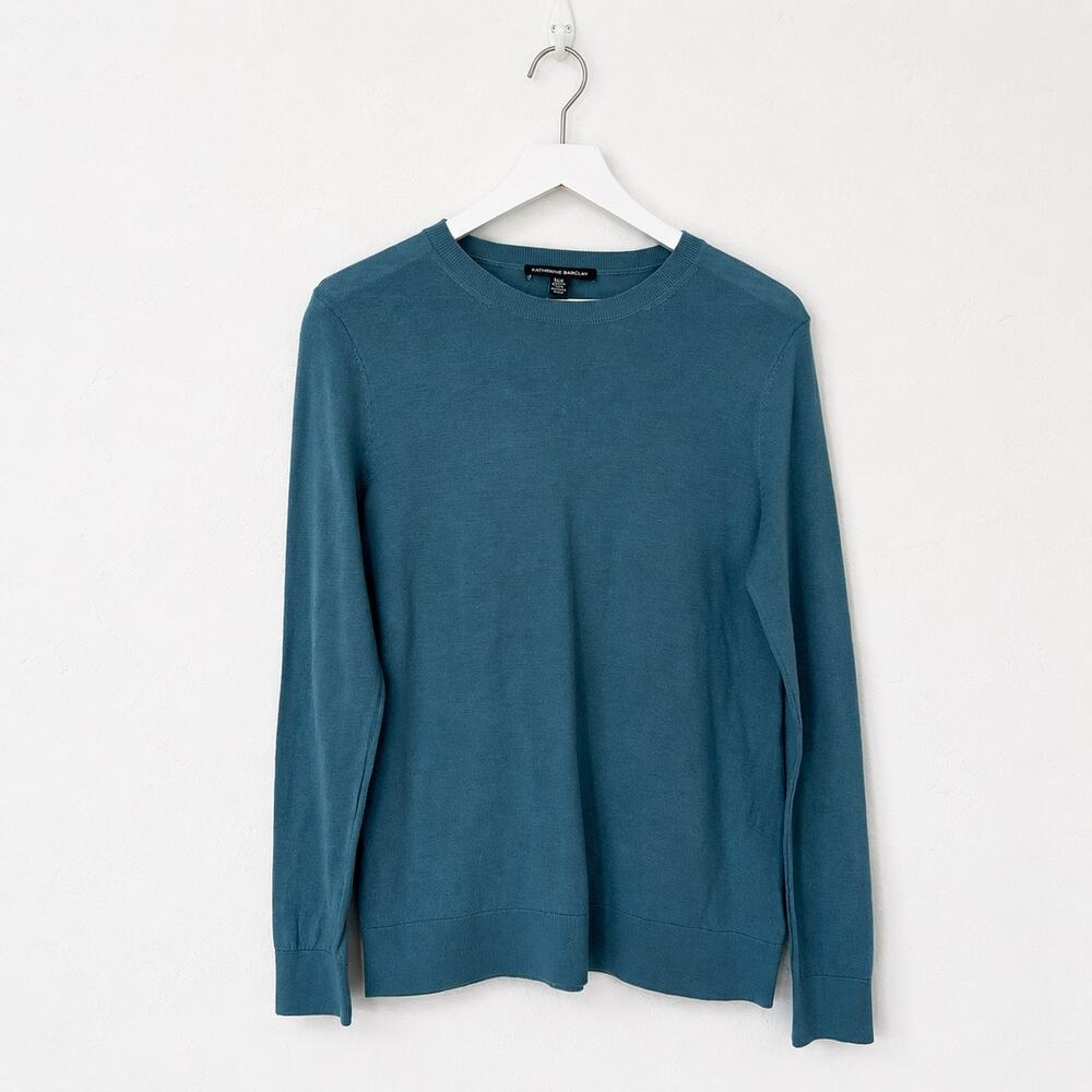 Katherine Barclay Teal Blue Extra Fine Merino Wool Crewneck Sweater Medium